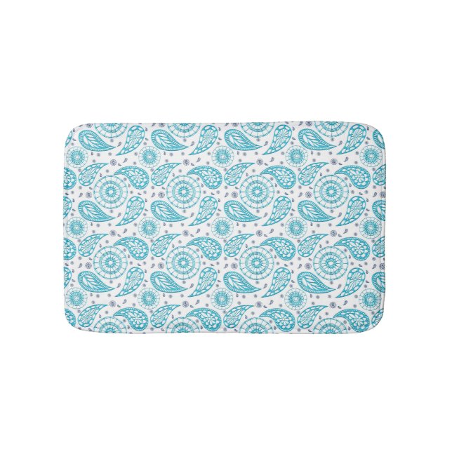 abstract paisley doodle teal pattern. bath mat (Front)