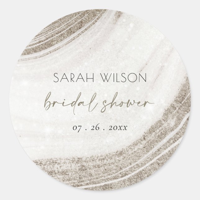 Abstract Pale Gold Marble Agate Bridal Shower Classic Round Sticker (Front)