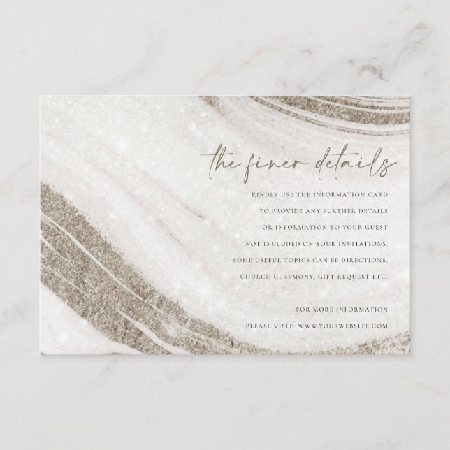 Abstract Pale Gold Marble Agate Wedding Details Enclosure Card (Front)
