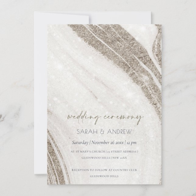 Abstract Pale Gold Marble Agate Wedding Invite (Front)