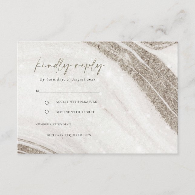 Abstract Pale Gold Marble Agate Wedding RSVP Enclosure Card (Front)