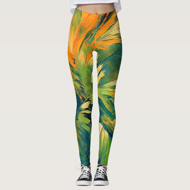 Abstract Palm Burst – Tropical Energy in Motion Leggings (Front)