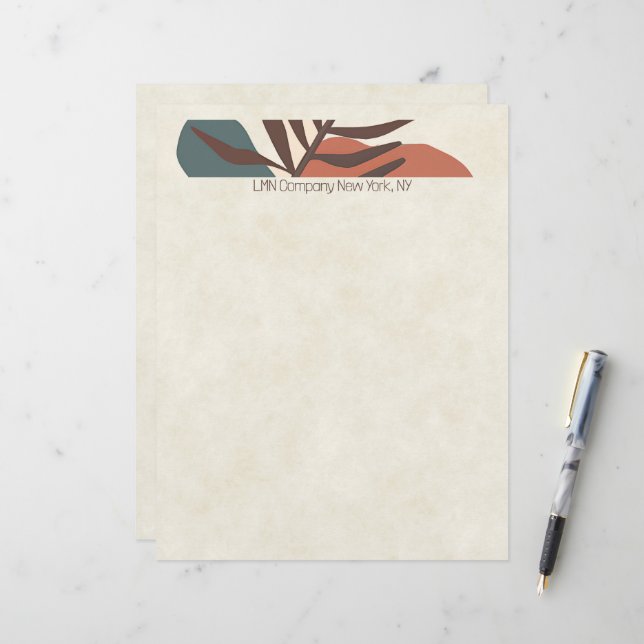 Abstract palm leaf modern minimalist art custom letterhead (Front/Back In Situ)