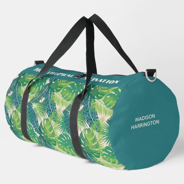 Abstract Palm Leaf Pattern custom name & text Duffle Bag (Left Corner)