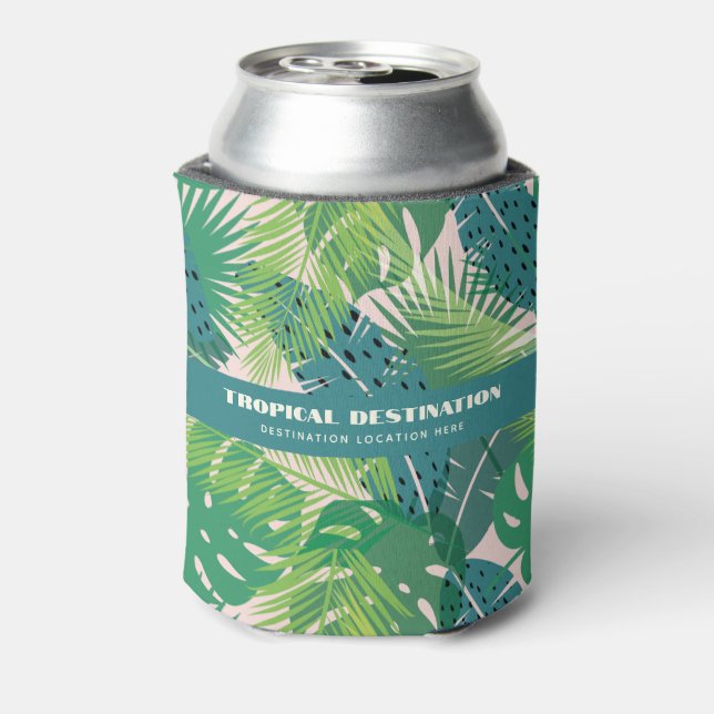 Abstract Palm Leaf Pattern custom text Can Cooler (Can Back)