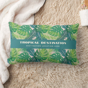 Abstract Palm Leaf Pattern custom text Lumbar Cushion