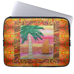 Abstract Palm Tree and Sailboat Laptop Sleeve
