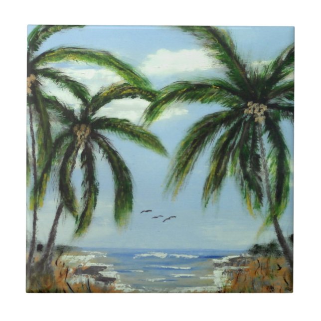 Abstract Palm Trees Ceramic Tile (Front)