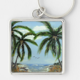 Abstract Palm Trees Key Ring