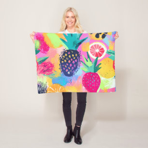 Abstract Paradise Tropical Fruit Fiesta Fleece Blanket