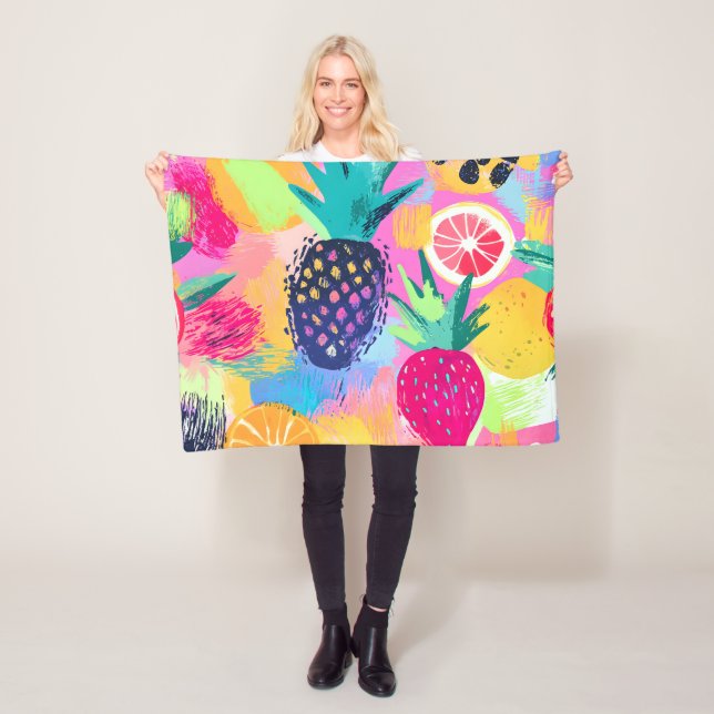 Abstract Paradise Tropical Fruit Fiesta Fleece Blanket (In Situ)