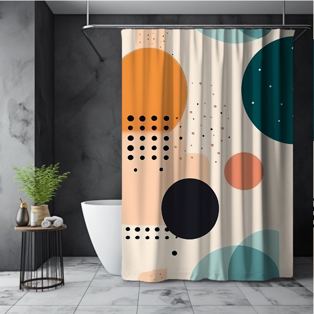 Abstract pastel beige orange red green dots shower curtain (Creator Uploaded)