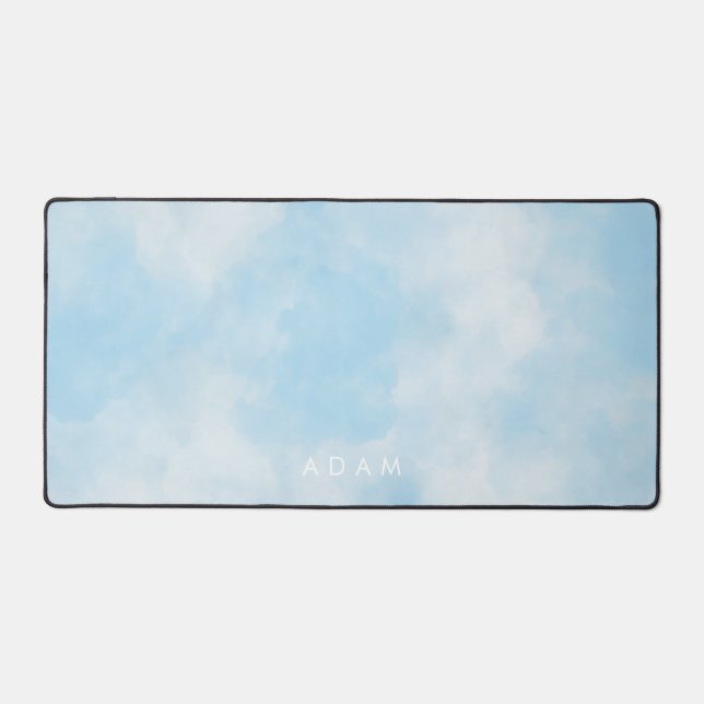 Abstract Pastel Blue Sky Clouds Personalise Desk Mat (Front)