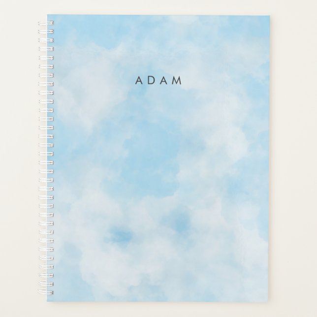 Abstract Pastel Blue Sky Clouds Personalise Planner (Front)