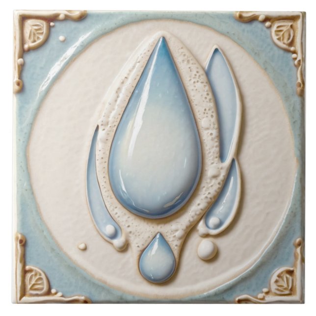 Abstract Pastel Blue & White Waterdrop Bathroom Ceramic Tile (Front)