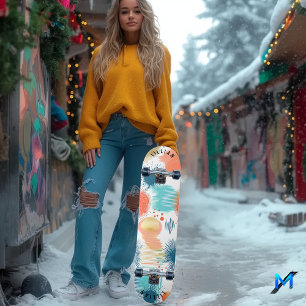 Abstract Pastel Burst with Contemporary Art Skateboard