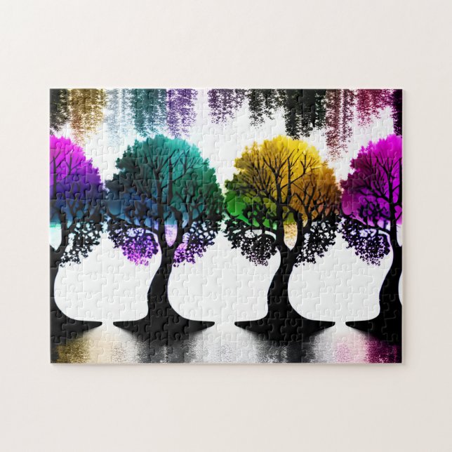 Abstract Pastel Coloured Fun Forest of Trees Jigsaw Puzzle (Horizontal)