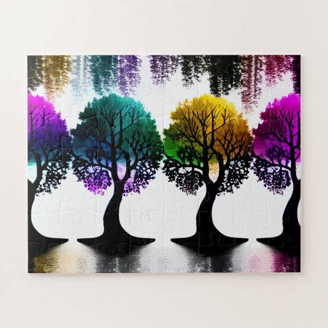Abstract Pastel Coloured Trees For Kids Jigsaw Puzzle (Horizontal)