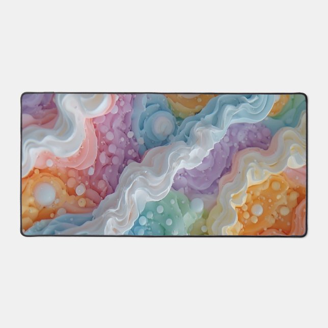 Abstract Pastel Coloured Waves Desk Mat (Front)