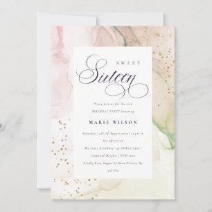 Abstract Pastel Dusky Pink Green Sweet 16 Birthday Invitation
