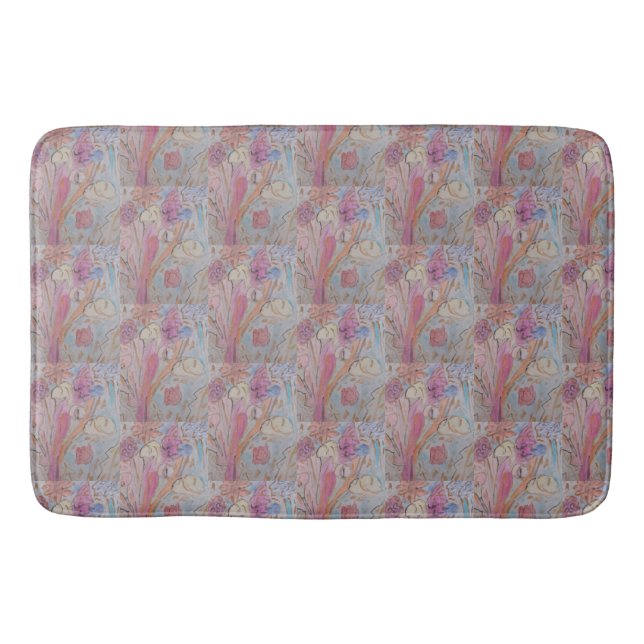 Abstract Pastel Floral Bath Mat (Front)