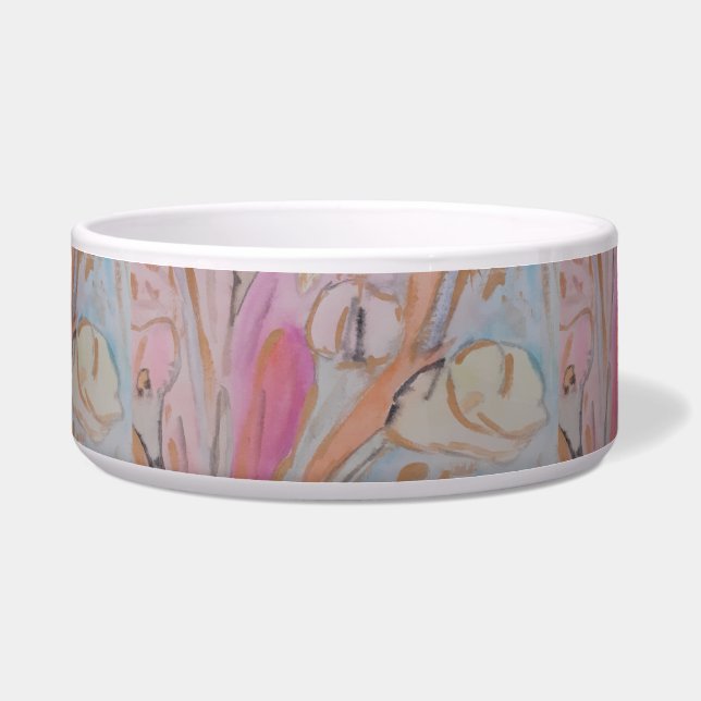 Abstract Pastel Floral Ceramic Pet Bowl (Front)
