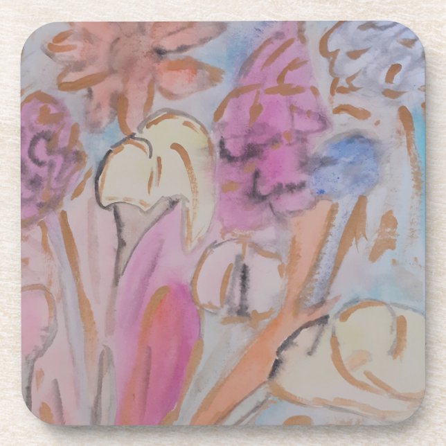 Abstract Pastel Floral Ceramic Plastic Coaster (Front)