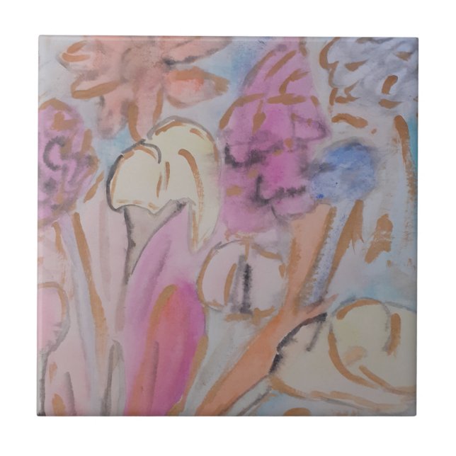 Abstract Pastel Floral Ceramic Tile (Front)