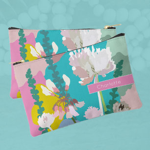 Abstract Pastel Floral Custom Name Accessory Pouch