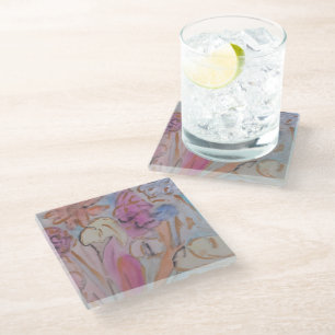 Abstract Pastel Floral Glass Coaster