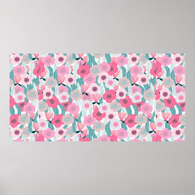 Abstract pastel floral pattern. Beautiful pink flo Poster (Front)