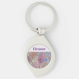 Abstract Pastel Floral Personalised  Key Ring