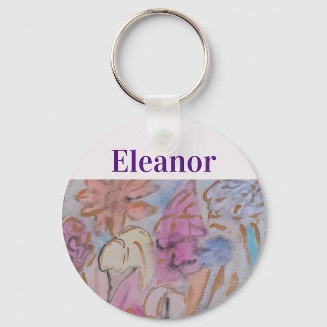 Abstract Pastel Floral Personalized  Key Ring (Front)