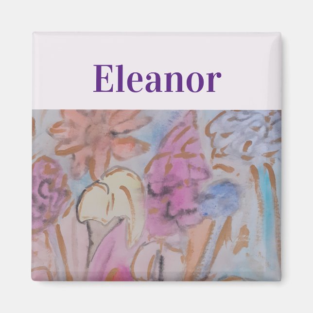 Abstract Pastel Floral Personalized Magnet (Front)