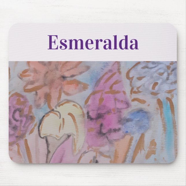 Abstract Pastel Floral Personalized Mouse Pad (Front)