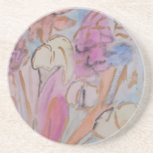Abstract Pastel Floral Sandstone Coaster