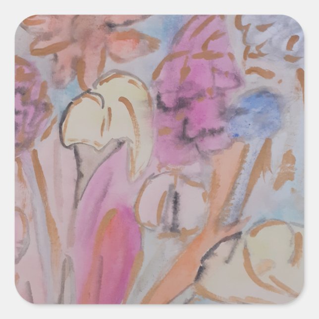 Abstract Pastel Floral Square Sticker (Front)