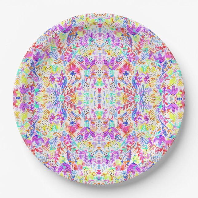 Abstract pastel flowers paper plate (Front)