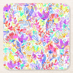 Abstract pastel flowers square paper coaster