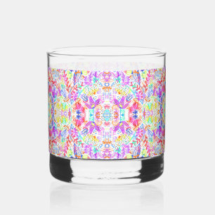 Abstract pastel flowers whiskey glass
