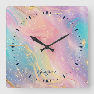 Abstract Pastel Glitter Seamless Pattern Square Wall Clock