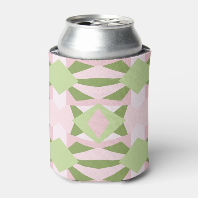 Abstract Pastel Green And Pink Geometric Pattern Can Cooler (Can Front)