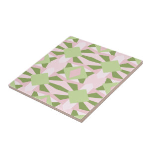 Abstract Pastel Green And Pink Geometric Pattern Ceramic Tile