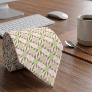 Abstract Pastel Green And Pink Geometric Pattern Tie