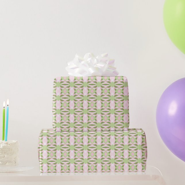 Abstract Pastel Green And Pink Geometric Pattern Wrapping Paper (Party Gifts)