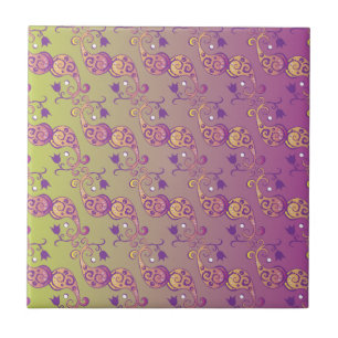 Abstract Pastel Green and Pink Paisley Floral Ceramic Tile