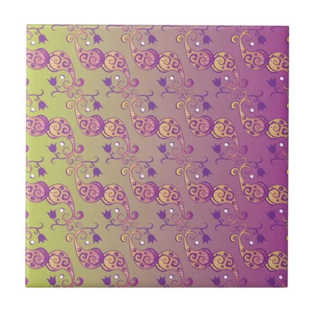 Abstract Pastel Green and Pink Paisley Floral Ceramic Tile (Front)