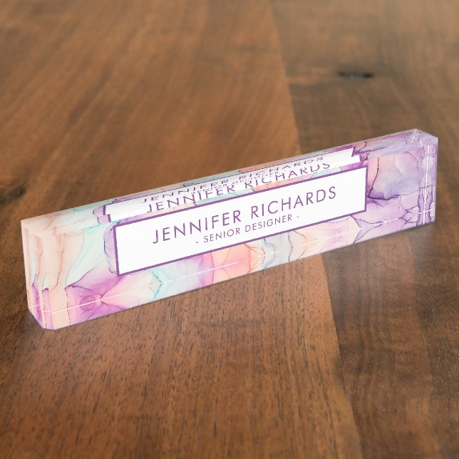 Abstract Pastel Ink Pattern Personalised Nameplate (Side)