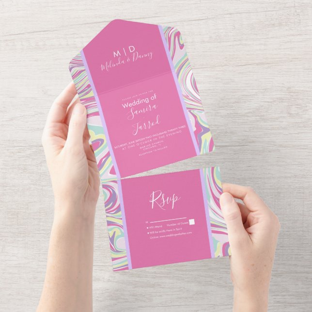Abstract Pastel Liquid Pink Wedding  All In One Invitation (Tearaway)