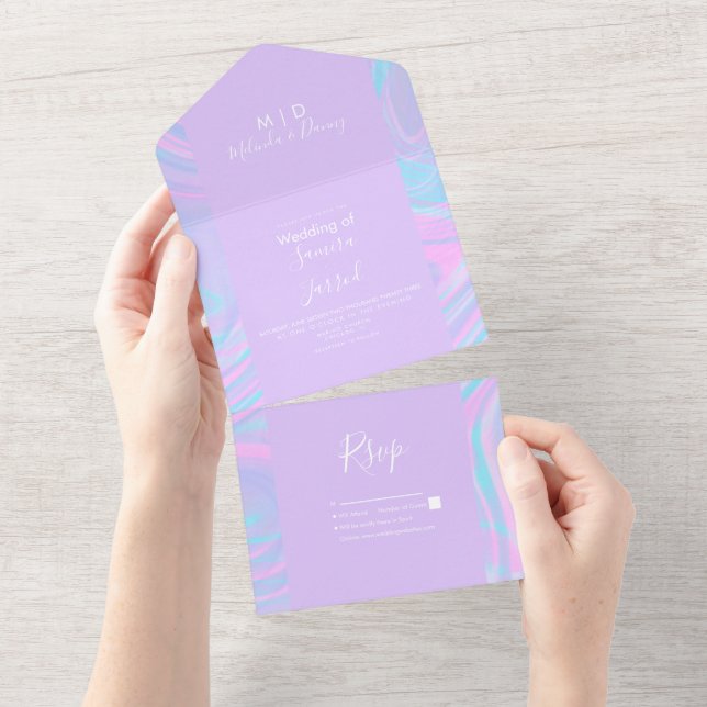 Abstract Pastel Liquid Purple Wedding All In One Invitation (Tearaway)